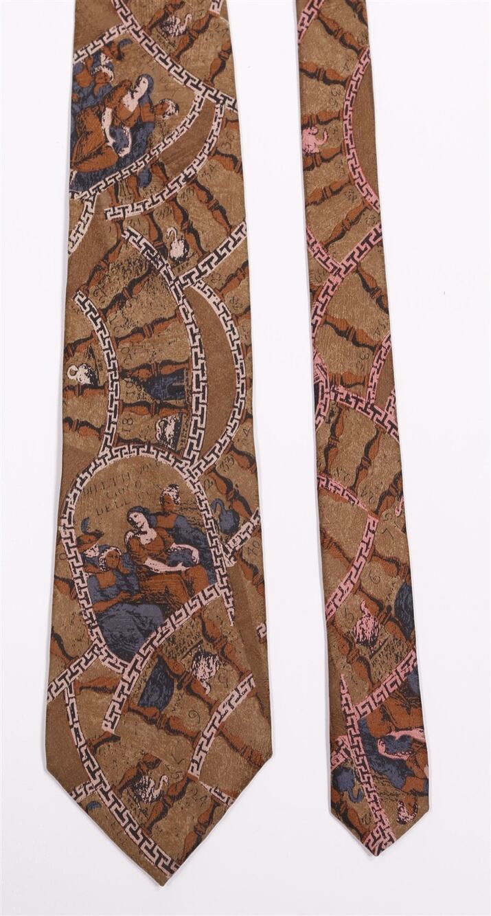 Ermenegildo Zegna Brown Pink Historical Figure Painting Silk Necktie Tie
